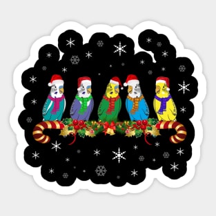 Santa Claus Budgies on Christmas Candy Cane Festive Holiday Sticker